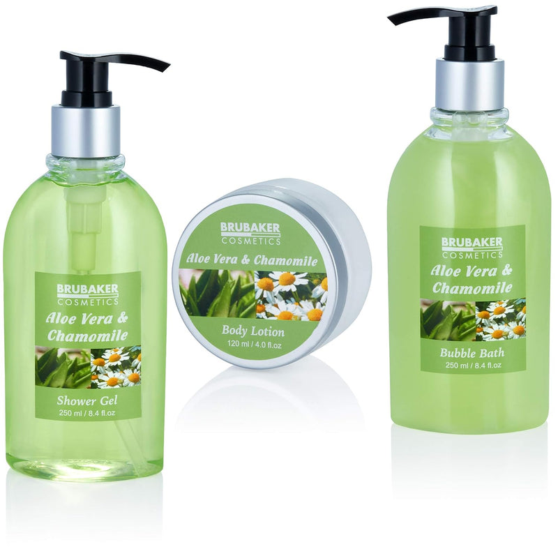 BRUBAKER Cosmetics Bade-Geschenkset Aloe Vera Kamille mit Deko Badewanne Schwarz 9-teilig Aloe Vera