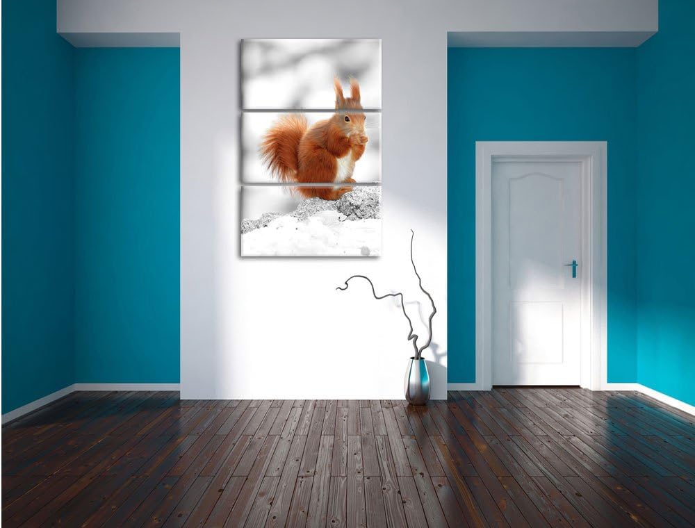Pixxprint Eichhörnchen in verschneitem Wald als Leinwandbild/Grösse: 3 Teilig (120x80) cm/Wandbild/K
