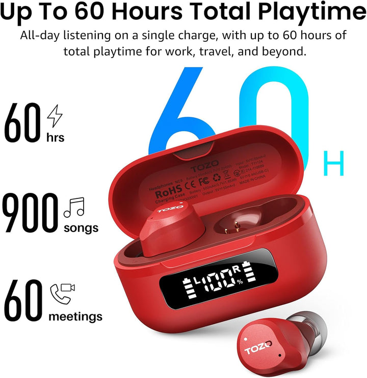 TOZO NC9 Bluetooth Kopfhörer In Ear mit Hybrid ANC (45dB), 6 Mikrofone ENC für Homeoffice & Pendeln,