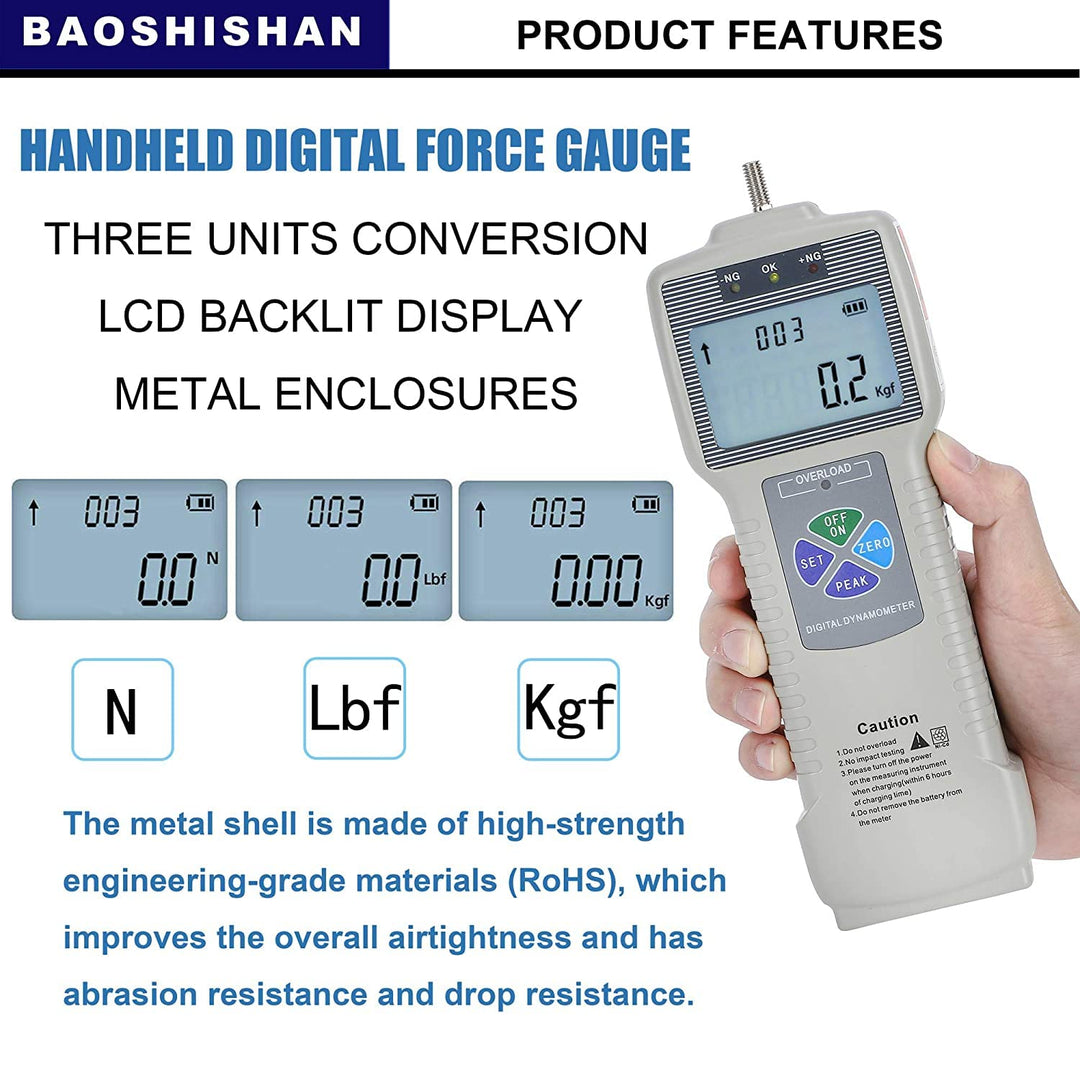 BAOSHISHAN Digitaler Kraftmesser Push-Pull-Messgerät-Tester mit USB-RS232-Schnittstelle Push-Pull-Me