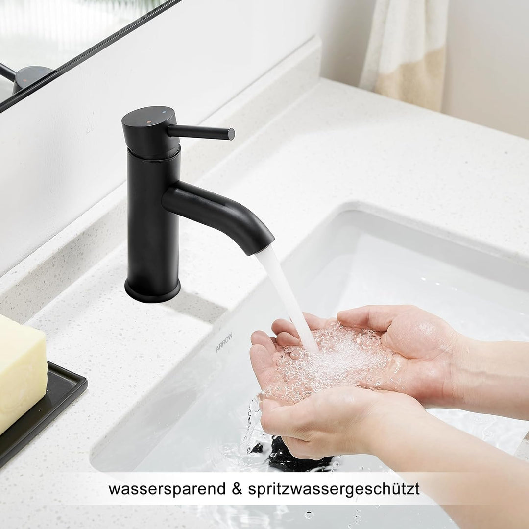 GENBONS Badarmatur Schwarz Einlochmontage Waschbeckenarmatur Einhebelmischer Mattschwarz Badarmatur