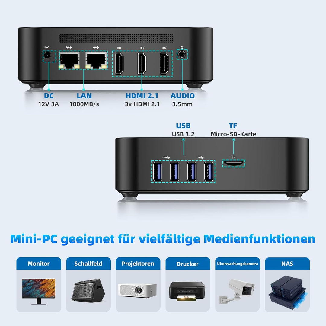 DreamQuest Mini PC Windows 11 Pro Intel 12.Gen N95 (bis zu 3,4 GHz) 12GB DDR5 RAM 512GB M.2 SSD Micr