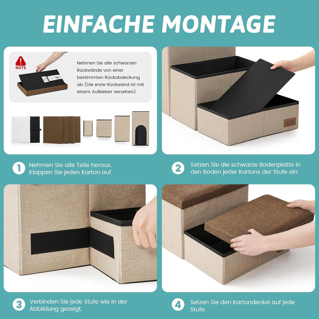 COZY KISS Hundetreppe für Kleine Hunde mit Stauraum, Breite Haustiertreppe Faltbare für Bett und Cou
