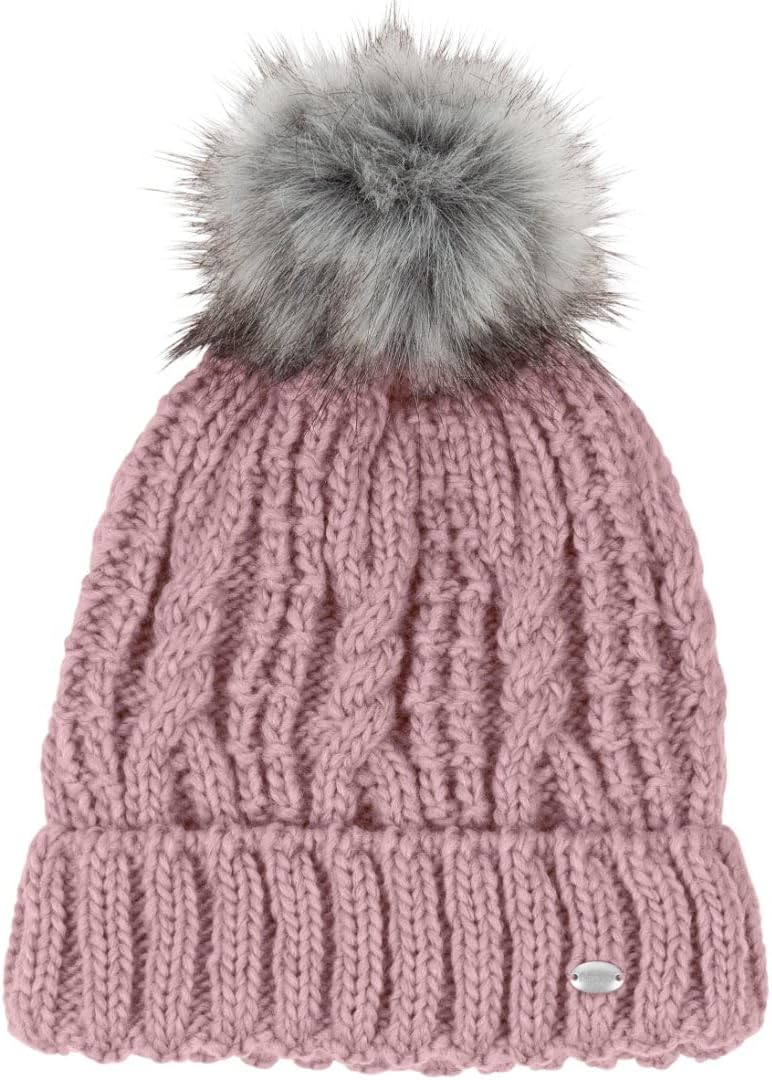 PIKEUR Damen Mütze mit Fell-Imitat-Bommel Herbst/Winter 2021 55 Middle Grey, 55 Middle Grey