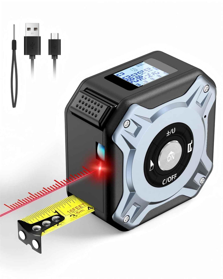 Laser Massband 2-in-1, 40m Laser Entfernungsmesser & 5m Massband, USB-C Aufladung Lasermessgerät, HD
