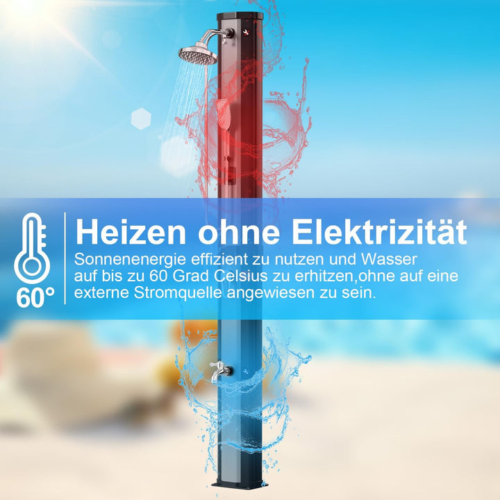 Silber Solardusche - 60 Liter Solar Gartendusche mit Schutzabdeckung, 180° Verstellbarer Duschkopf u