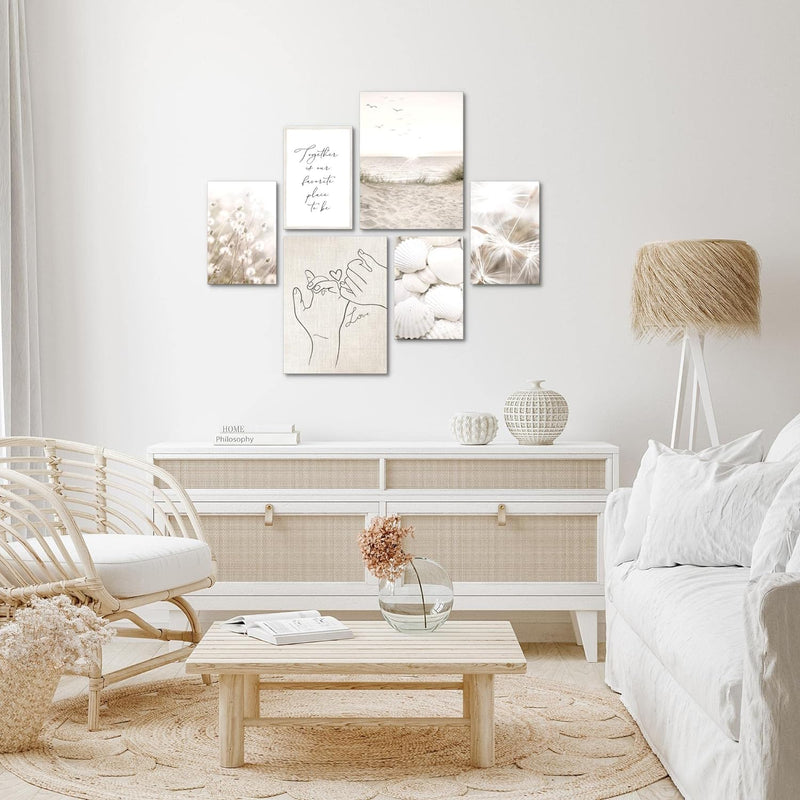 Novart Bilder Set - AUFHÄNGFERTIG - KEIN EXTRA RAHMEN BENÖTIGT - Boho Strand Modern Beige - Wohnzimm