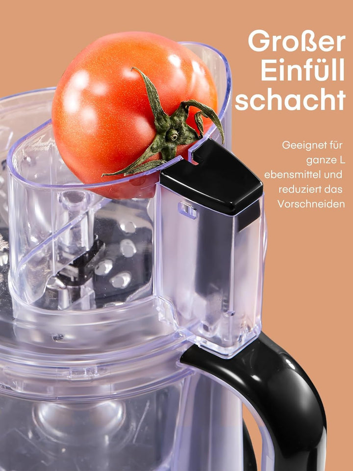 FOHERE Küchenmaschine 2,1 L, 2-in-1-Doppeleinfüllschacht | 2 Geschwindigkeiten + Puls, Edelstahlklin