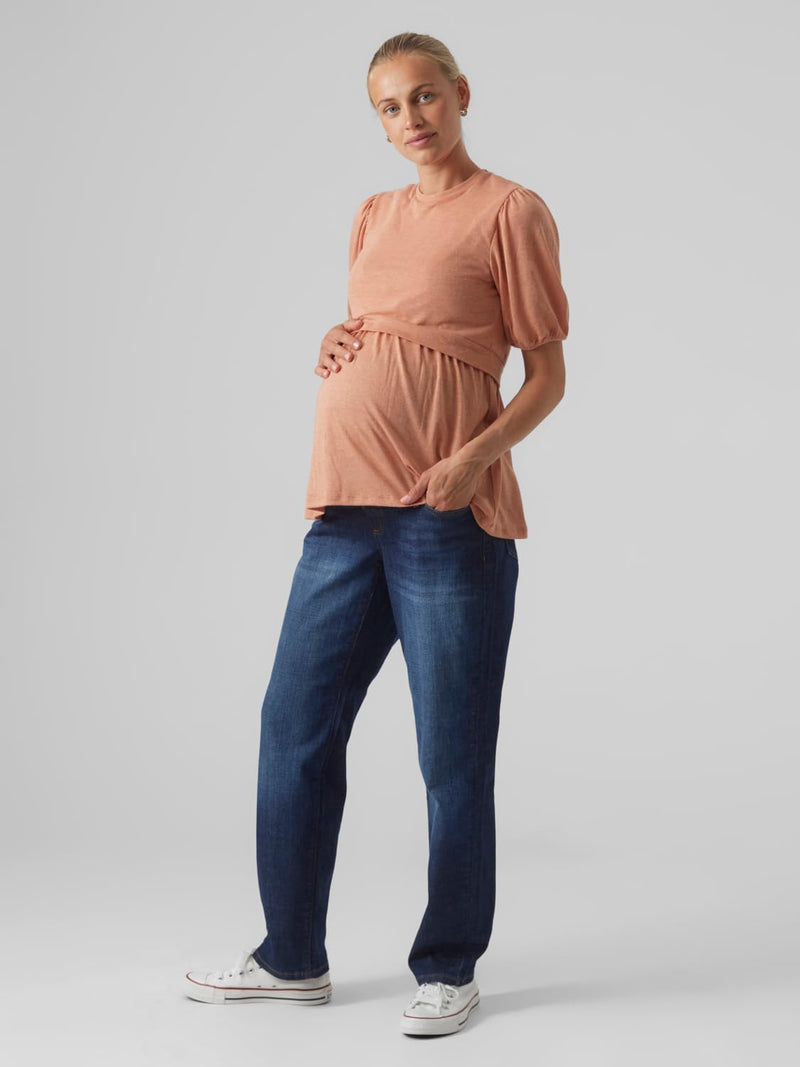 MAMALICIOUS Damen Umstandshirt, S Golden Ochre/Detail:melange