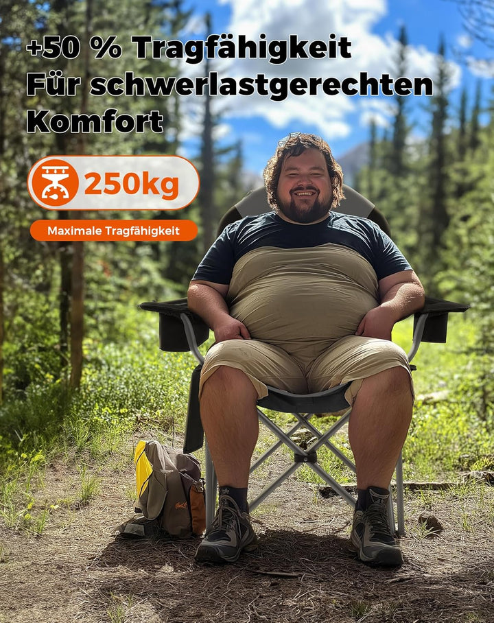 KingCamp Campingstuhl mit Verstellbarer Rückenlehne und Kühltasche bis 160 kg belastbar Schwarz, Sch