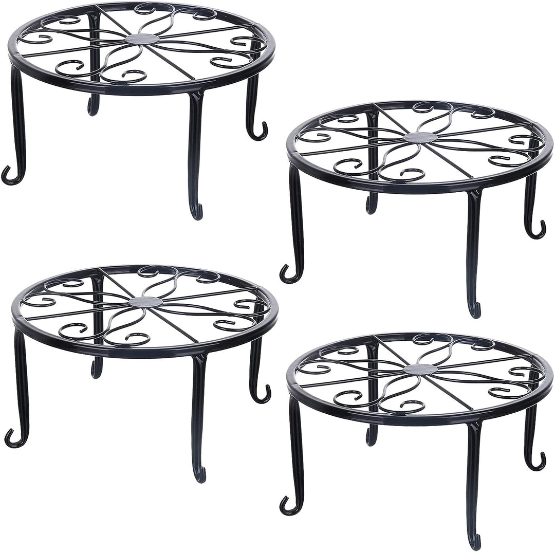 Tosnail 4 Stück Pflanzenständer für Blumentöpfe, Metall, Schwarz, rund Blumentopfständer, Heimpflanz