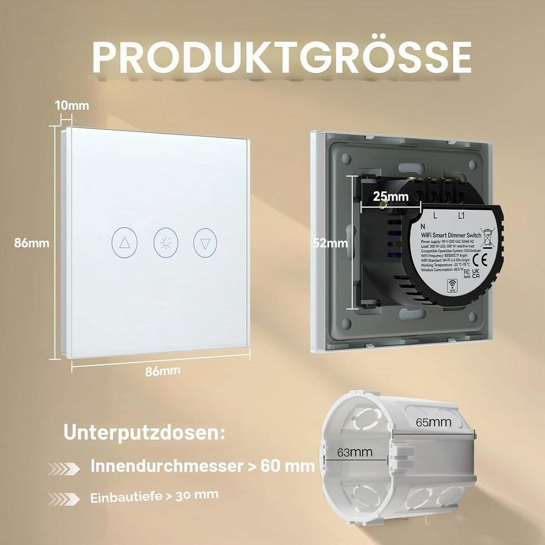 BSEED Dimmer Smart Alexa Lichtschalter 300W Touch Control WIFI Wandlichtschalter LED Kompatibel (Neu