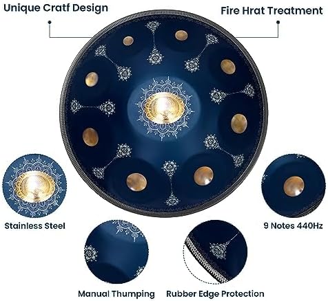 GLADFRESIT Handpan 22-inch, 9 notes, Palace Blue, tuned to 432Hz, comes with a handpan backpack, sta