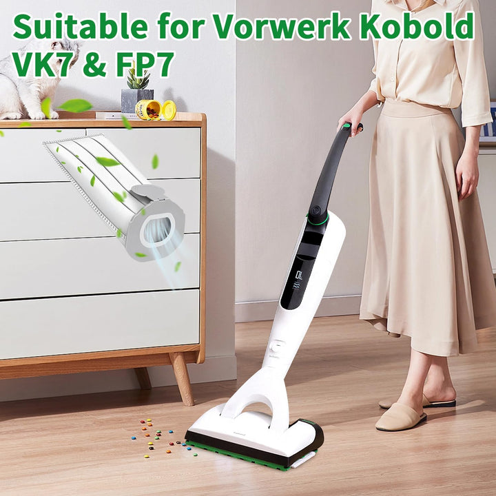 12 Stück VK7 Staubsaugerbeutel für Vorwerk Kobold FP7 VK7, mit 3 Motorschutzfilter und 1 Bürste Ersa