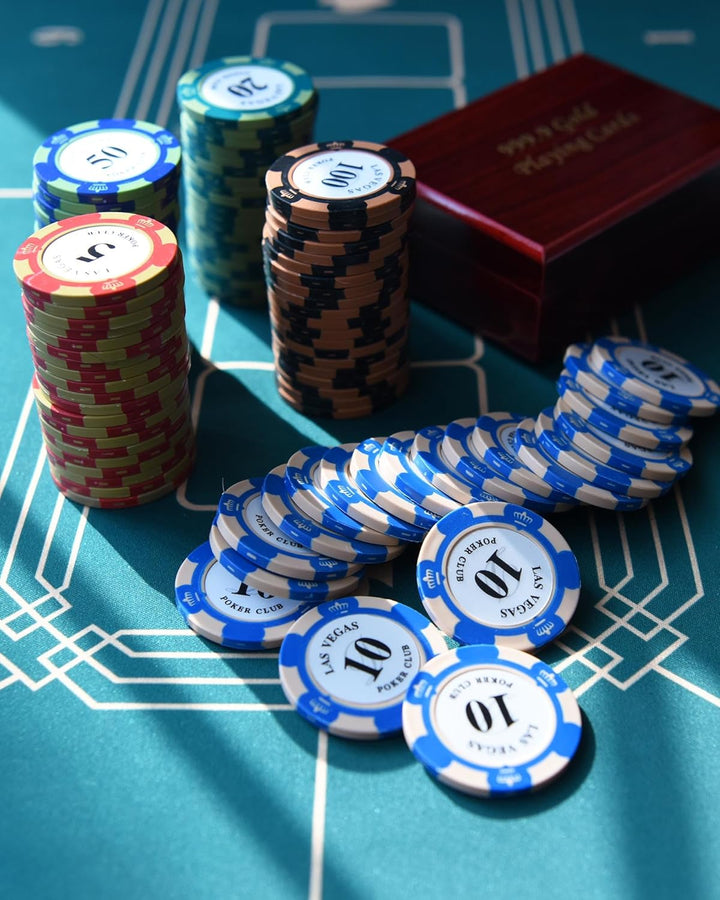 Pokerchip-Set mit 100 Tonchips mit Nennwert, geeignet für Blackjack und Casinospiele, 20 Chips pro N