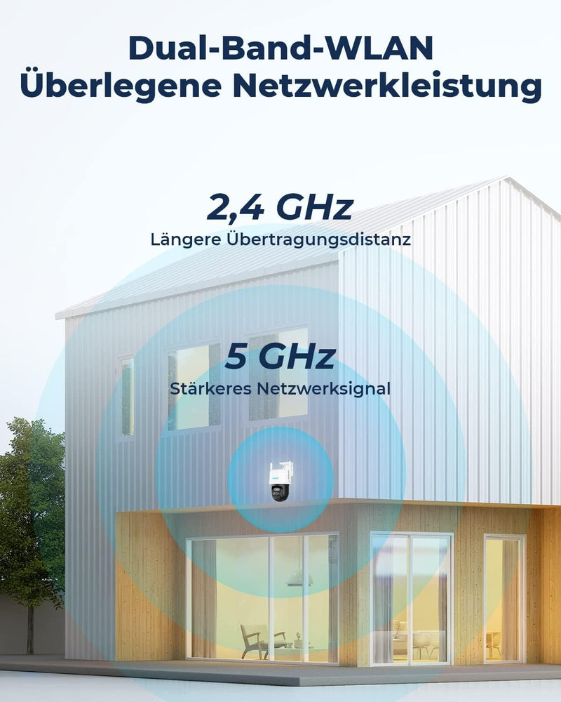 Reolink PTZ Überwachungskamera Aussen Akku mit Auto-Tracking & Auto-Zoom, Dual Lens, 4MP Solar WLAN