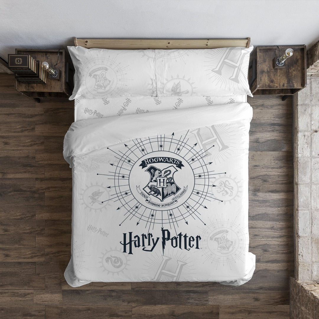 Belum | Bettbezug Harry Potter, Bettbezug mit Knöpfen aus 100% Baumwolle, Modell Dormiens Draco, Wei