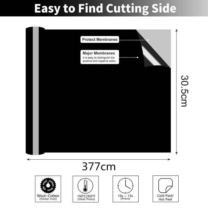 Bocguy Plotterfolie Textil Rollen, 30.5CM x 377CM Heat Transfer Vinyl Flexfolie Rollen mit Plotter W