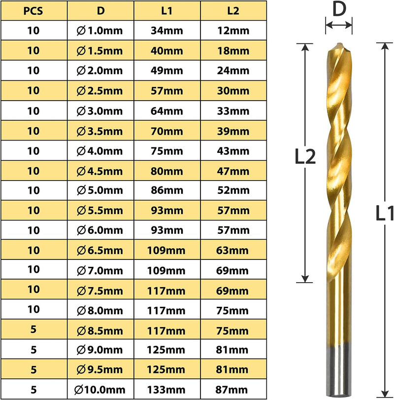 LARS360 Metallbohrer Set Bohrersets 170 pcs Metallbohrersortiment HSS geschliffen, Handbohrmaschine