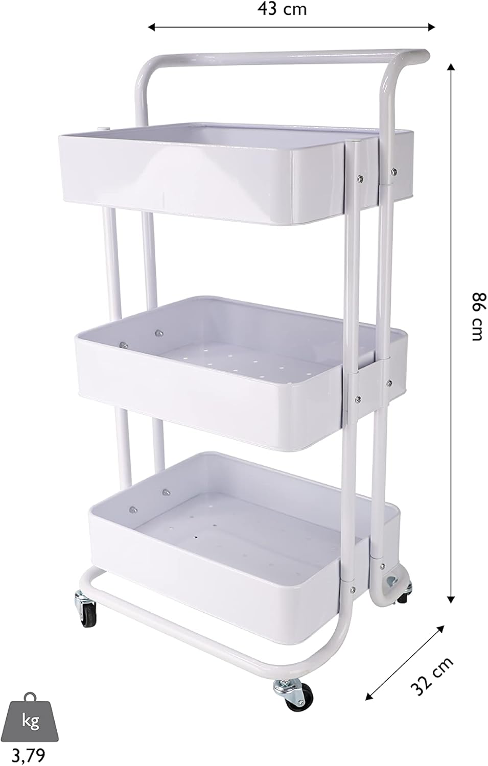 ECHTWERK mobiler Servierwagen für Küche/ Bad/ Büro mit 3 Ebenen, Küchenrollwagen, Küchenwagen, Werkz