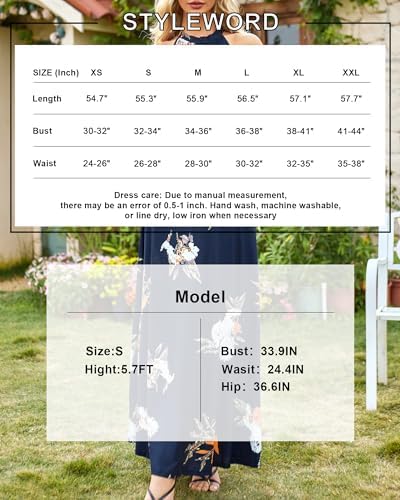 STYLEWORD Damen Neckholder Elegant Sommerkleid Ärmellos Blumenkleid Maxikleid Lange Strandkleid, L F