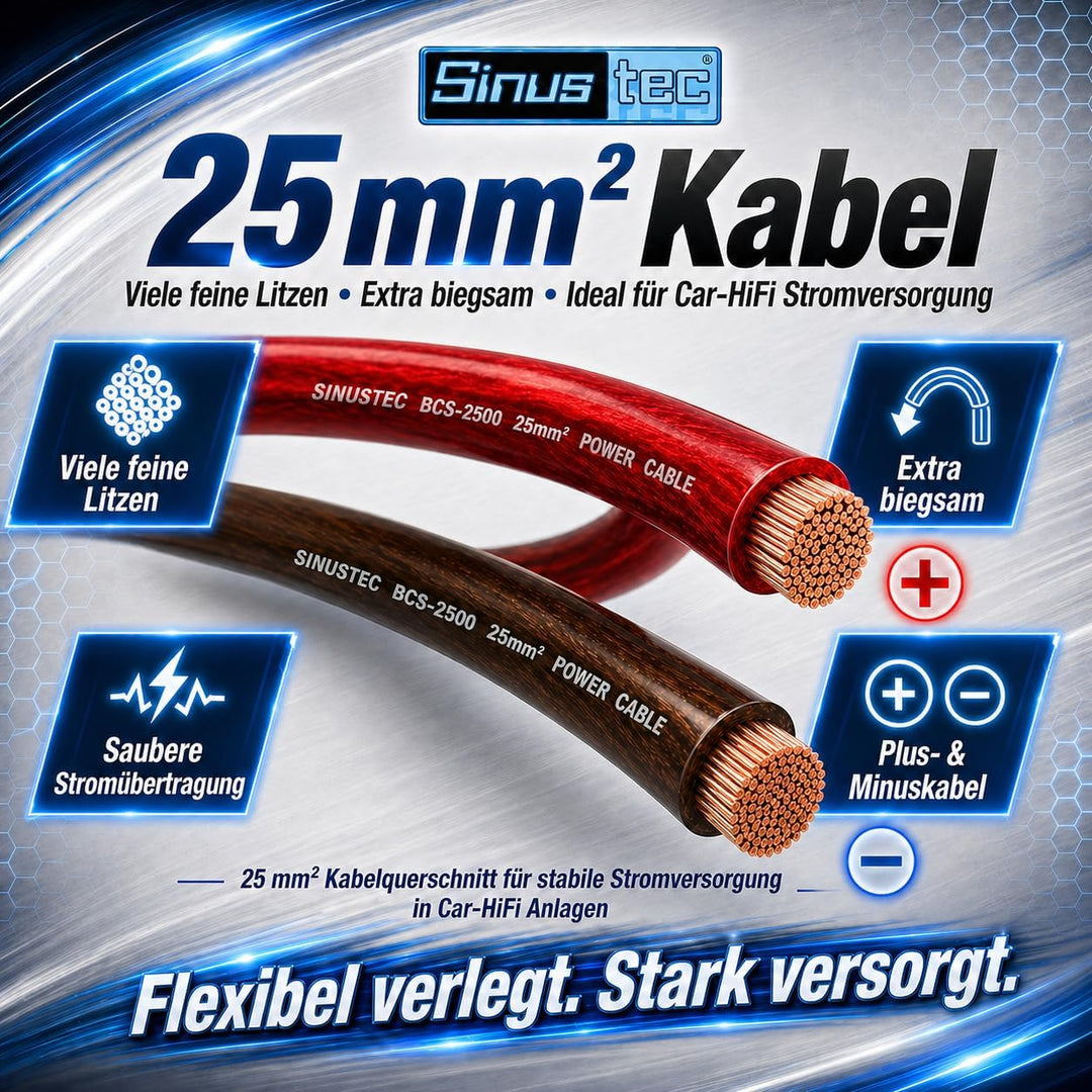 Sinustec BCS-2500 5m Car-Hifi Batteriekabel Set 25mm², 25mm²