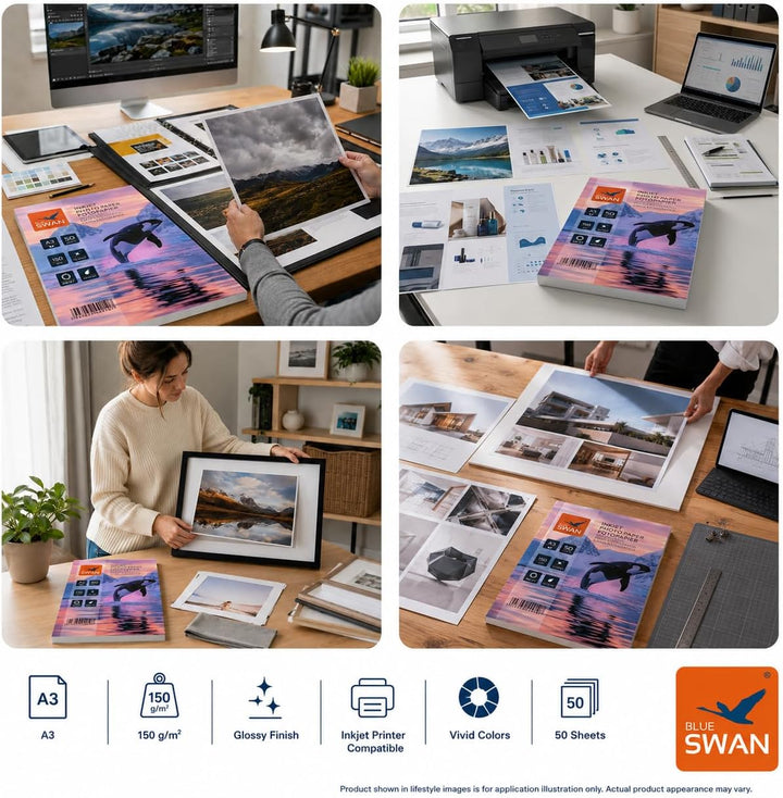 BLUE SWAN Fotopapier A3, 150 g/m², 50 Blatt – Hochglänzend, spritzwasserabweisend, einseitig beschic