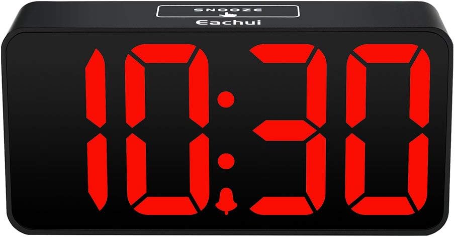 Eachui LED Wecker Digital mit USB-Ladeanschluss, Grosse Ziffern Display, Helligkeit und Lautstärke R