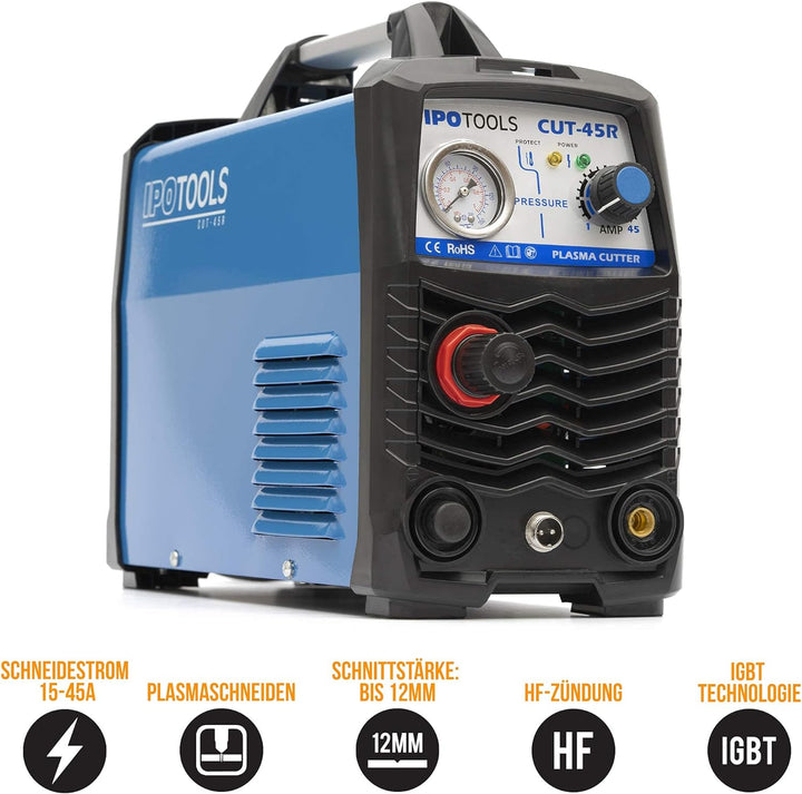 IPOTOOLS Plasmaschneider CUT-45R - Plasmaschneidgerät 45A bis 12 mm Schneidleistung Inverter Schweis
