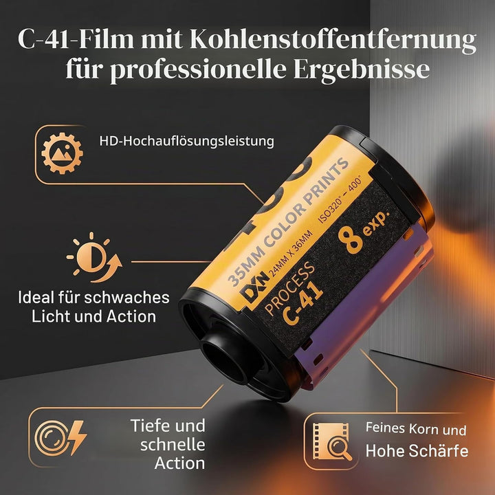 35mm Farbnegativfilm ISO 400, 8 Blatt – Hochauflösender Film mit feiner Körnung für 135 Kameras, ide
