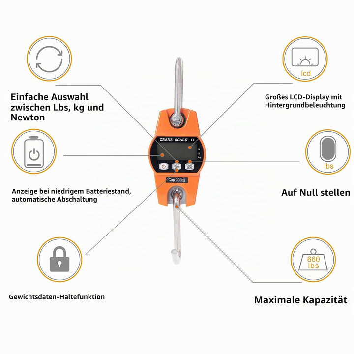 Hyindoor 300KG Hängewaage Elektronische Kranwaage Digitale Zugwaage Wildwaage Crane Massstab mit Hak