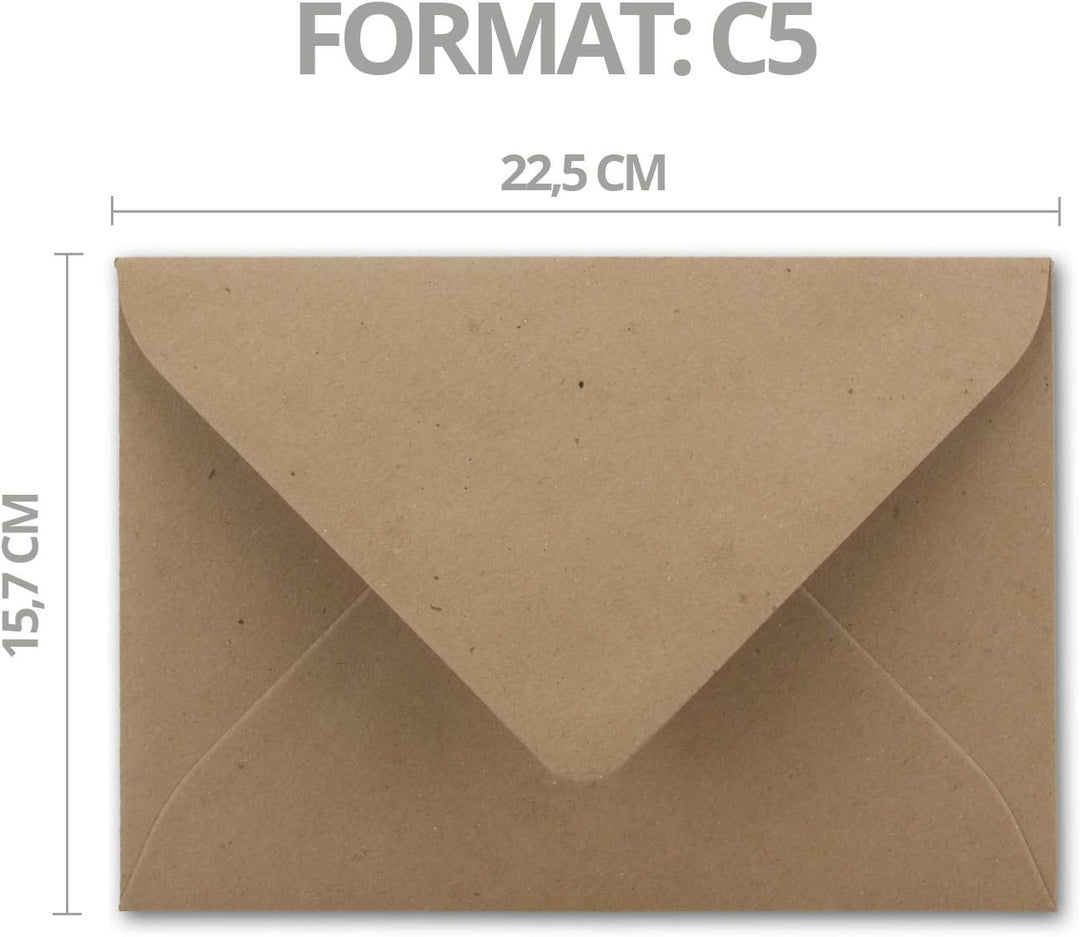 200x Vintage Brief-Umschläge DIN C5 Kraftpapier 120 g/m² - 157 x 225 mm - braun Recycling - Nasskleb