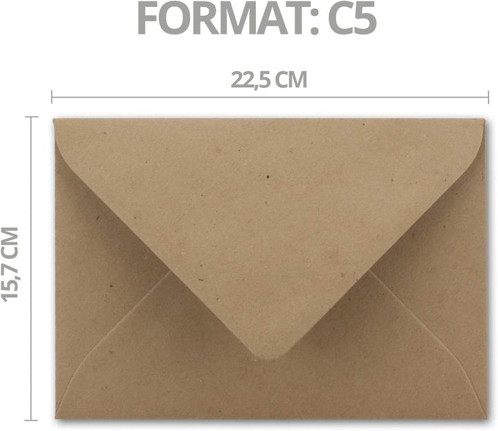200x Vintage Brief-Umschläge DIN C5 Kraftpapier 120 g/m² - 157 x 225 mm - braun Recycling - Nasskleb