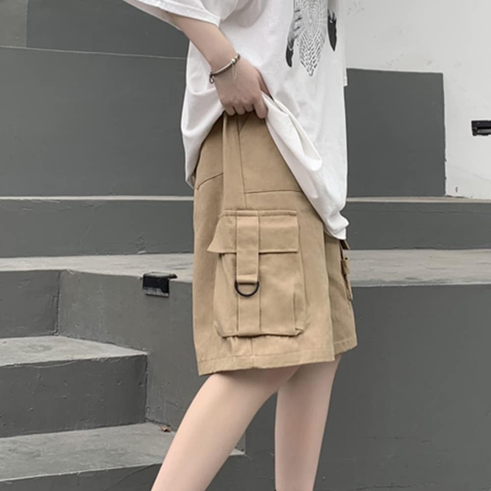 Kurze Hose Damen Knielang Bermuda Cargo Shorts Sommer Loose Fit Casual Harajuku S Khaki, S Khaki