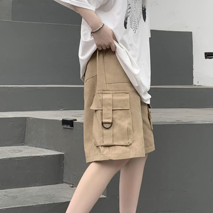 Kurze Hose Damen Knielang Bermuda Cargo Shorts Sommer Loose Fit Casual Harajuku S Khaki, S Khaki