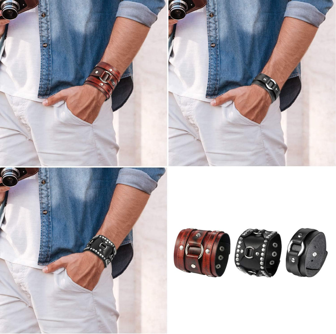 OIDEA ECHT Retro Breits Herren Kunstleder Armband Punk Style, Rock Manschette Wrap für Männer Junge