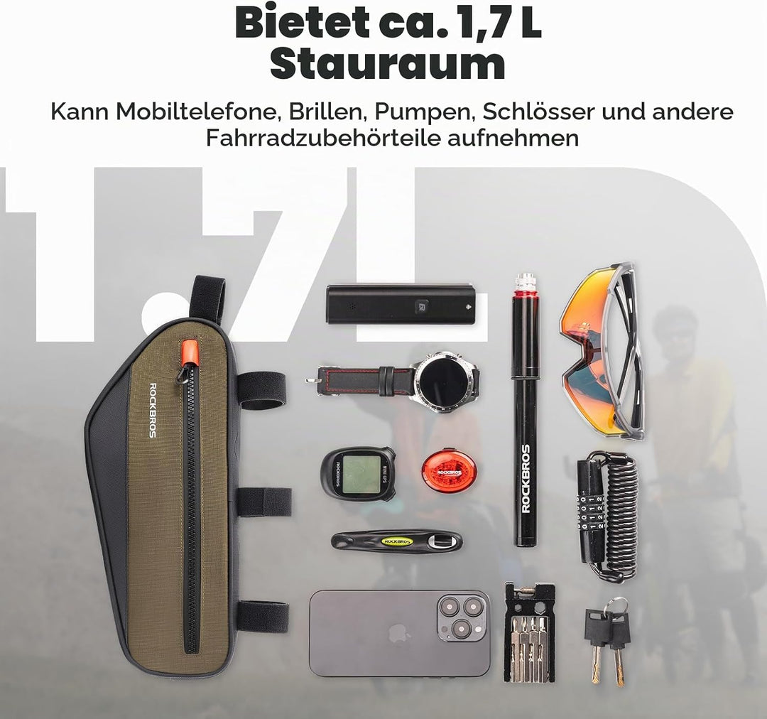 ROCKBROS Fahrradrahmentasche Dreiecktasche 1,7L, Fahrrad Oberrohrtasche Reflektierend für Mountainbi