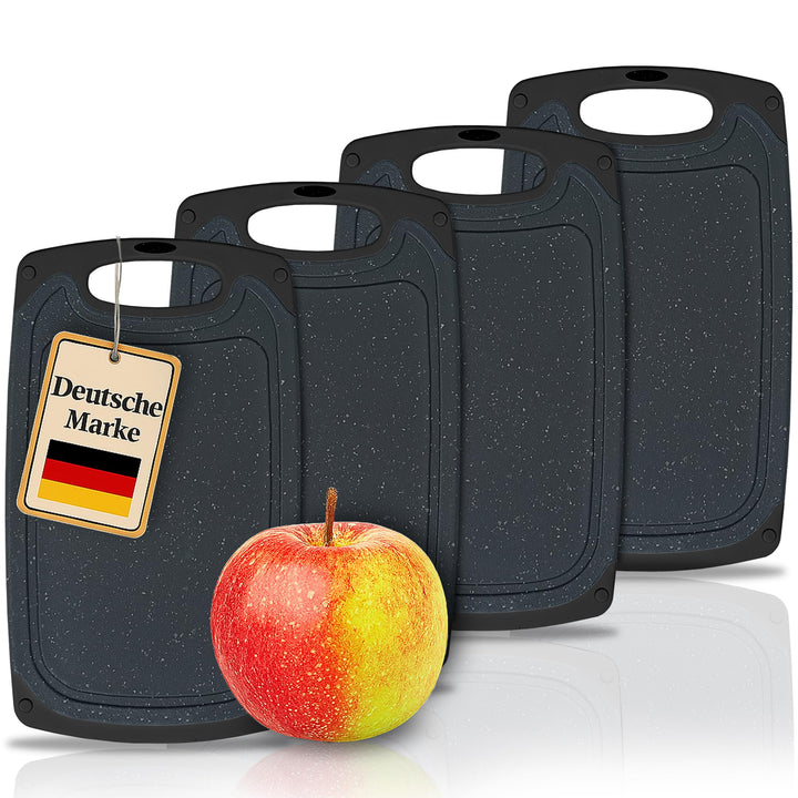 Frühstücksbrettchen 4-er Set, 25x15 cm, spülmaschinenfest beidseitig rutschfest mit Saftrille und Gr