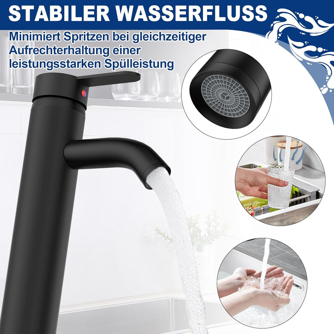 Wasserhahn Küche Schwarz Küchenarmatur mit Auslaufhöhe 20 cm Spülenarmatur Waschtischarmatur Keramik
