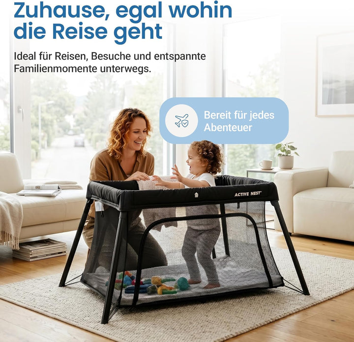 Reisebett Baby mit Matratze &amp; Rucksack – Liegefläche 96×60 cm (0–3 J.) – Aufbau in 15 Sek. – 6 kg le
