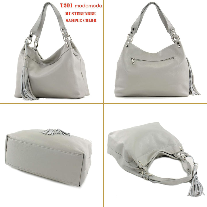 modamoda de T201 Damen Leder Schultertasche Handtasche, handmade in Italy Camel, Camel