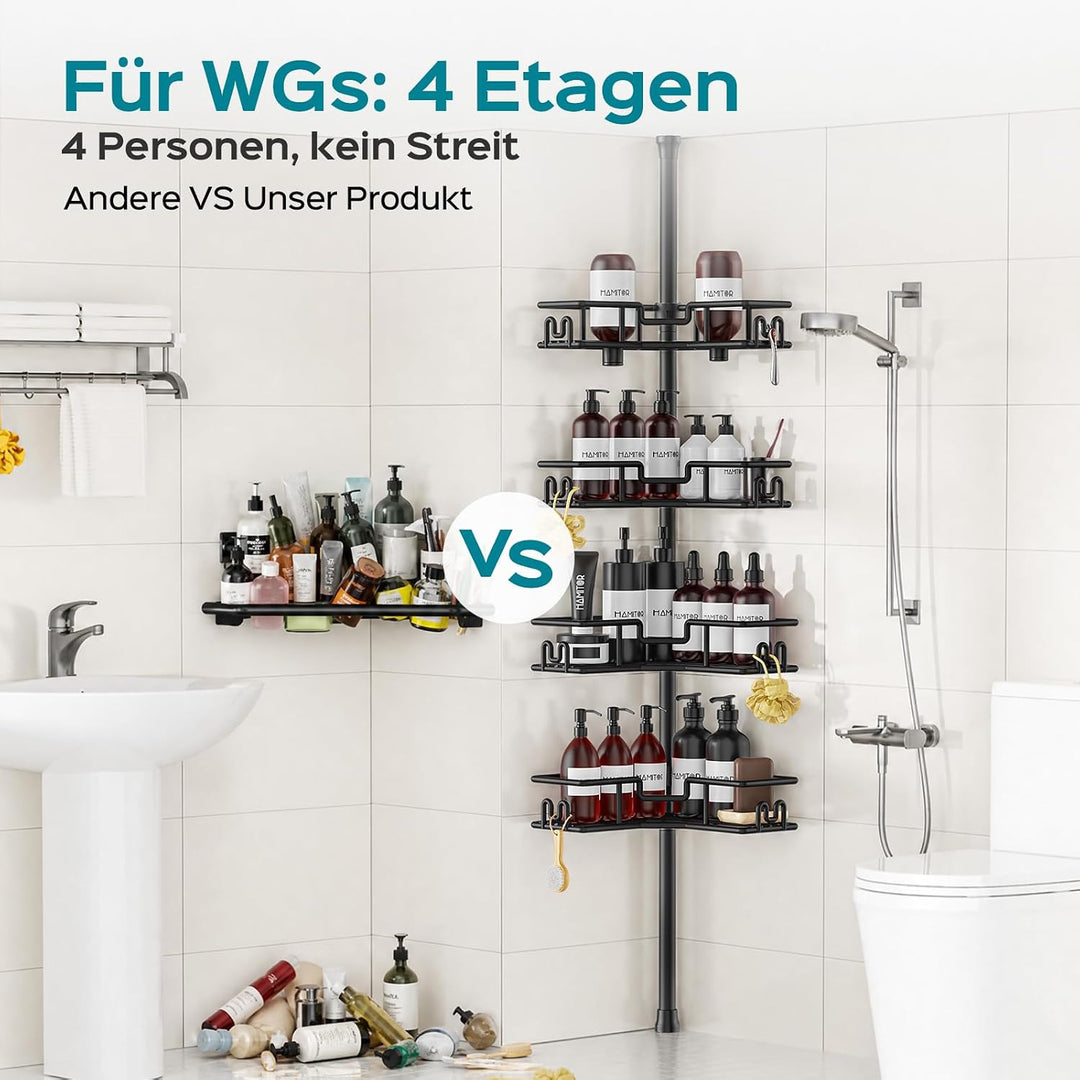 HAMITOR Duschablage Ohne Bohren: Teleskop-Eckregal Bad Ideal Für Kleine Bäder & Mieter – 4stufiges R