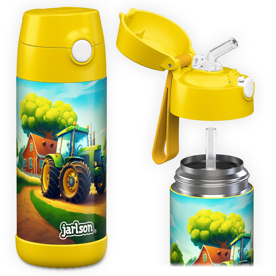 Jarlson® Trinkflasche Kinder Edelstahl Charli [MIT STROHHALM] - Thermosflasche Auslaufsicher - Therm
