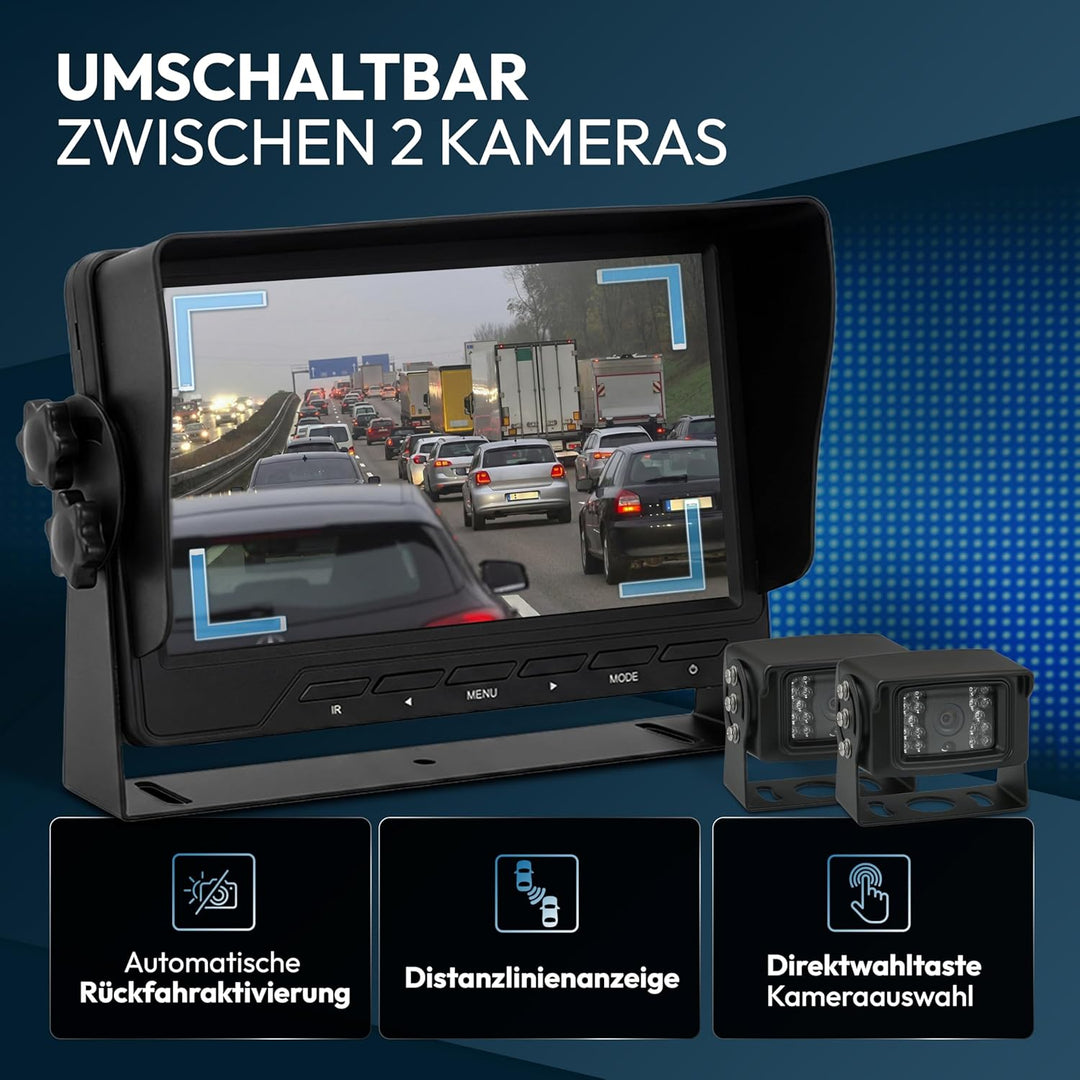VSG24 24504 Rückfahrkamera 7" Transporter-Set Transit inkl. 2X Kamera, Monitor, Kabel - Wasserdicht