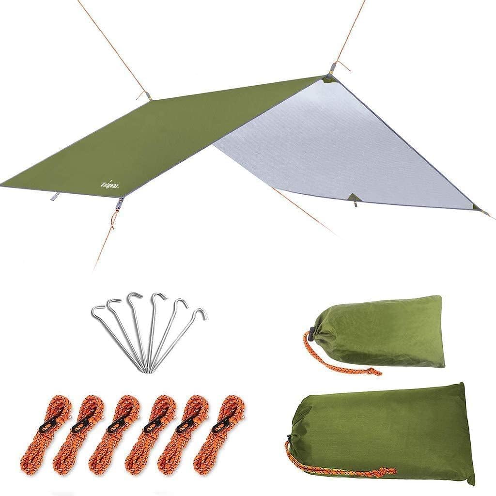 Unigear Tarp 3x3 3x4 3x5 4x4 wasserdicht, Zeltplane für Hängematte mit Ösen + 6/8 Erdnägel + 6/8 Sei