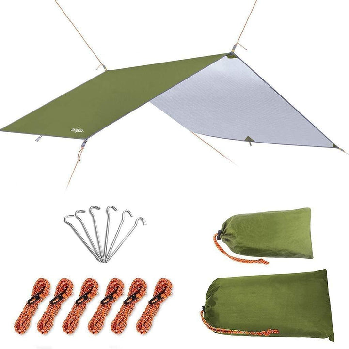 Unigear Tarp 3x3 3x4 3x5 4x4 wasserdicht, Zeltplane für Hängematte mit Ösen + 6/8 Erdnägel + 6/8 Sei