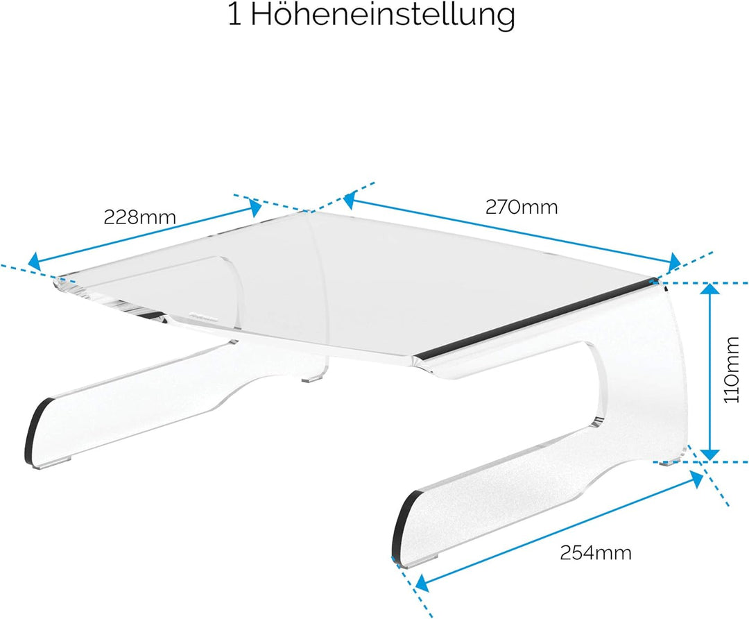 Fellowes Clarity Monitorständer, 6,5kg Tragkraft, transparent Monitorerhöhung, Monitorerhöhung