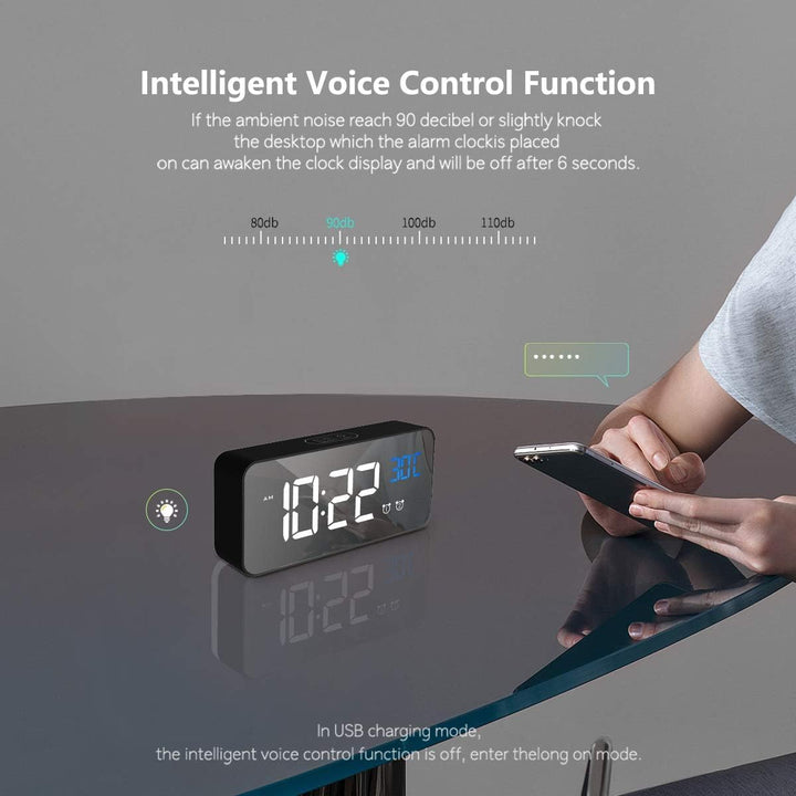 HOMVILLA Wecker, Wecker Digital mit Grosse LED Temperaturanzeige, Digitaler Wecker mit Dual Alarm, S