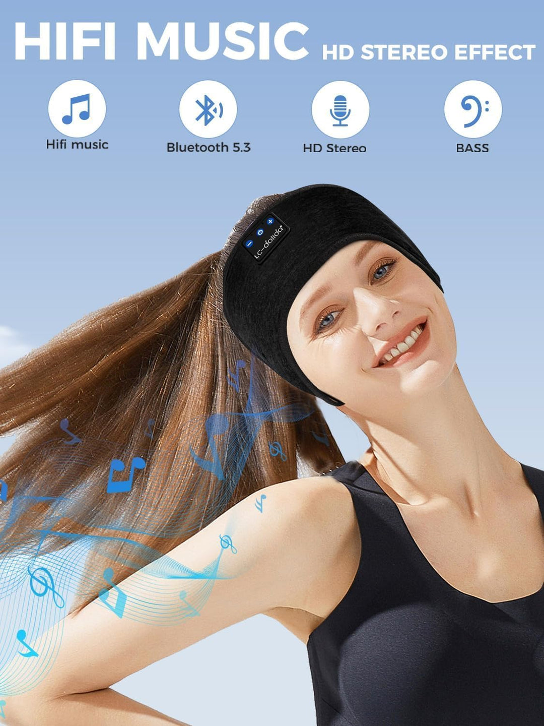 LC-dolida Schlafkopfhörer Bluetooth 5.4, Schlaf Stirnband Kopfhörer Headband Schlafmaske, Sportskopf