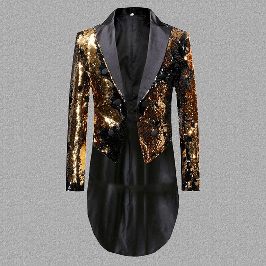 Herren Glitzer Frack Jacke Pailletten Sakko Smoking Mantel Blazer Freizeit 70er Disco Kostüm Anzugja